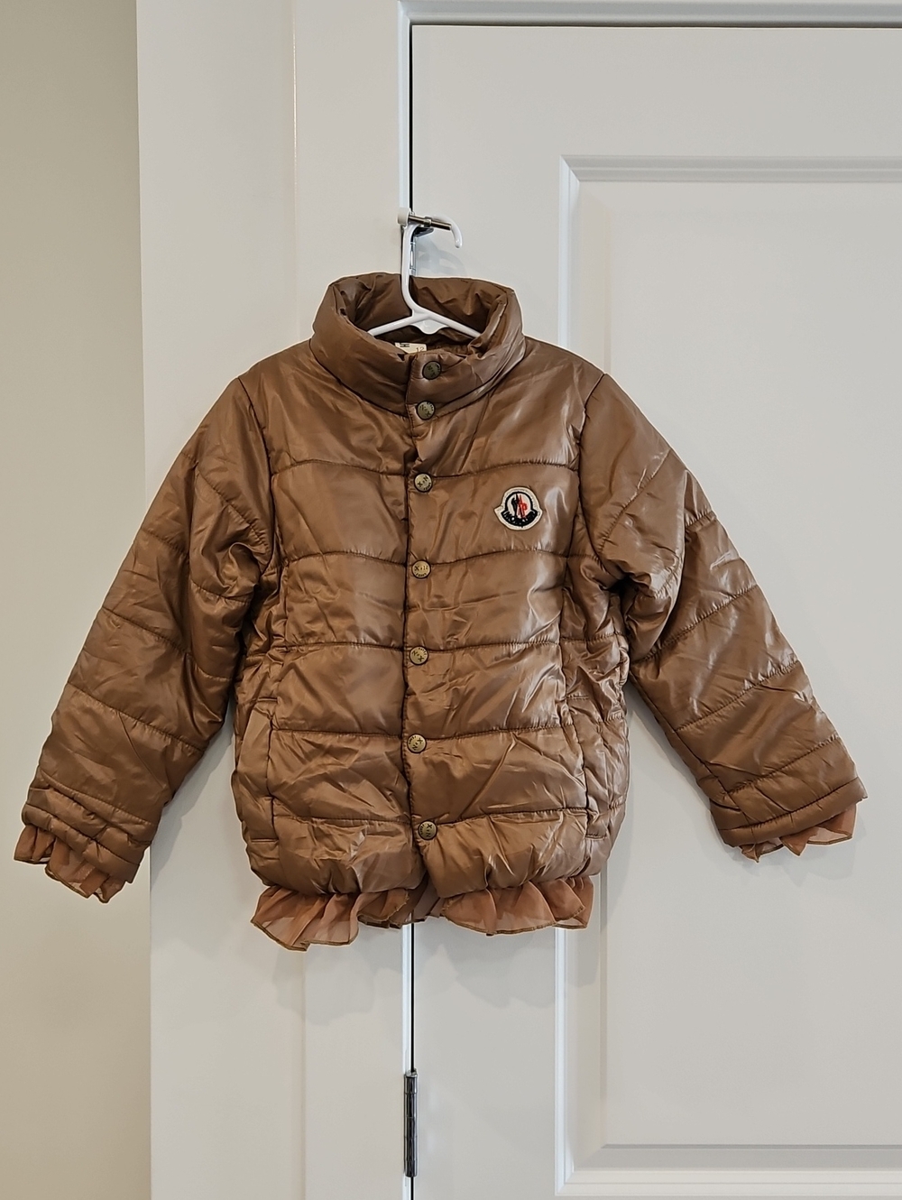 Kids Brown Puffer Jacket with Logo Patch - Classic Cozy Coat